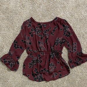 Ann Taylor Burgundy Floral Blouse